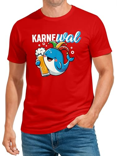 MoonWorks® Herren T-Shirt Fasching Karneval Wal Bier Kostüm-Ersatz Verkleidung Last Minute Faschingskostüme Männer Funshirt Rot 4XL
