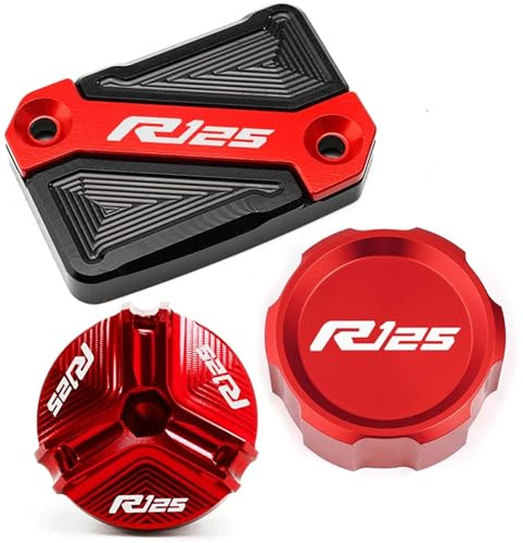 LOTFI Fit For YAMAHA R125 YZF R125 2010-2023 Accessories Motorcycle Aluminum Front Rear Brake Fluid Reservoir Cover Engine Oil Filler Cap (Size : Red-3 Caps Combo)