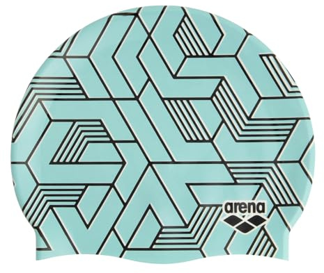 Arena Print 2 Unisex-Silikon-Badekappe für Erwachsene, Frauen und Männer, intensives Training, komfortabel, rutschfest, Langhaar, Flucht/Hellblau