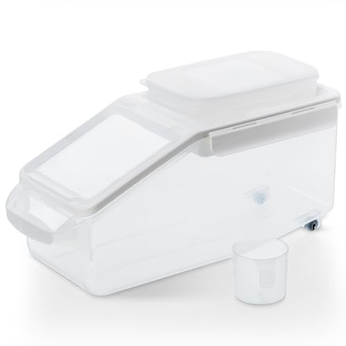 Citylife Contenedor pienso para Mascotas, 7L + 1.8L, recipientes herméticos para comida para perros, vaso medidor pienso, Ventana Transparente, con ruedas, Blanco