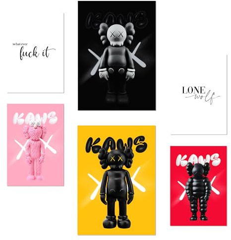 Nacnic 6er-Set Kultige Kaws farbenfroh Poster mit Designillustrationen zur Dekoration der Wände Ihres Zuhauses. Räume, Büro, Laden und Geschäft A3 und A4 Rahmenlos