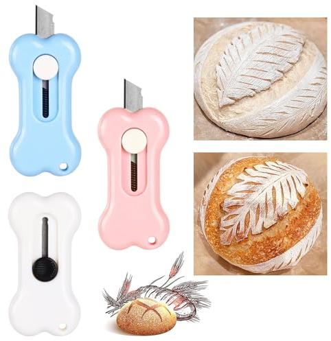 Mayoii 4PCS Bread Lame Dough Scoring Tool, Retractable Sourdough Lame Scoring Tool, Bread Scorer Knife Razor Starter Kit, Slashing Cutter Tool for Homemade Bread Baking (Bone 3pcs)