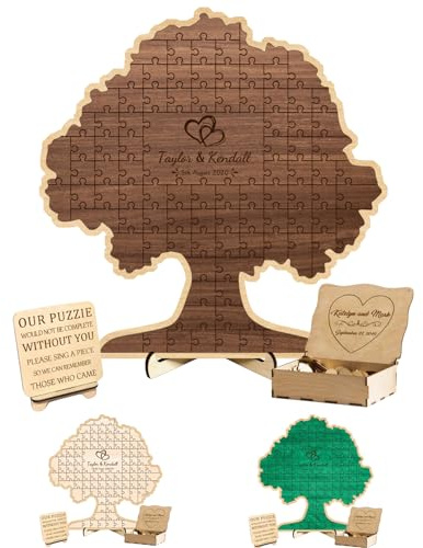 Personalized Name Date Tree of Life Puzzle Wedding Guestbook Alternative Our Puzzle Would Not Be Complete without You Wedding Plaque Guest Signature Book with 30/50/80/100 Puzzle Piece for Couple