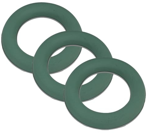 Oasis® Hobby Frisch Steckschaum-Ring, 3,5 x 25 cm Ø, innen: 16,2 cm Ø, 3 Stück - Blumensteckschaum, Steckmasse, Steckmoos Kranz zum Gestalten von Blumendekorationen, wie Adventskränzen, UVM.