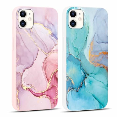 Foonary 2 Stück Handyhülle für iPhone 11 6,1 Hülle Marmor Muster Design Aesthetic Muster Mädchen Case Cover Weich Silikon TPU Stoßfest Schutzhülle für iPhone 11,Marble Rosa