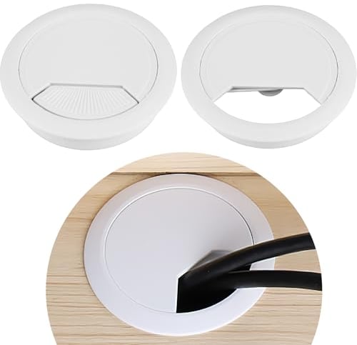 2PCS Passe Cable Bureau 60 mm,Passes-Câbles de Bureau en Plastique Blanc,Installation Facile et Robuste-Convient Aux Plans de Travail et Bureaux Accessoire Essentiel pour Un Espace de Travail Ordonné
