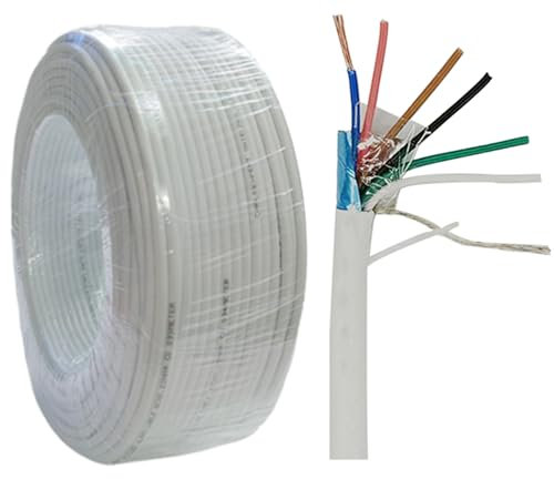 Shielded Alarm Cable, 6C×0.22sqmm, CCA Alarm Control Wire, Security Cable, Copper Clad Aluminum, for Fire/Sound/Security Burglar Station Wire 100meters, White