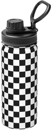 Black And White Checkered Stripes Print Insulated Sports Kettle Water Bottle, 18oz Portable Stainless Steel Travel Cup