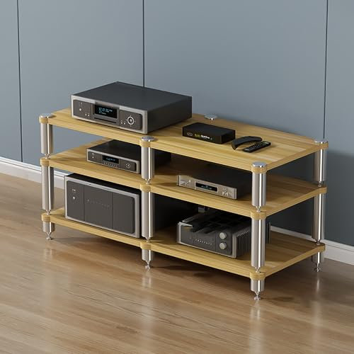 Gaming Shelf,Media Stand,Audio Rack,Portable Media Storage Rack,Audio Rack Tower Perfect,Projector Shelf,Design AV Media Stand,Perfect for Projector, DVD Player,Game Console,Cable Box.(Wood color,120x