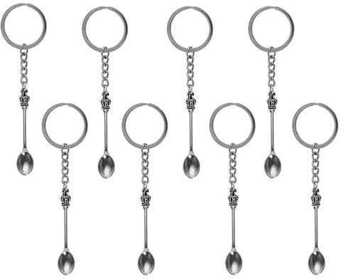 Bettinay 8 PCS Silver Mini Spoon Keyring, Crown Teaspoon Tiny Spoon Key Ring
