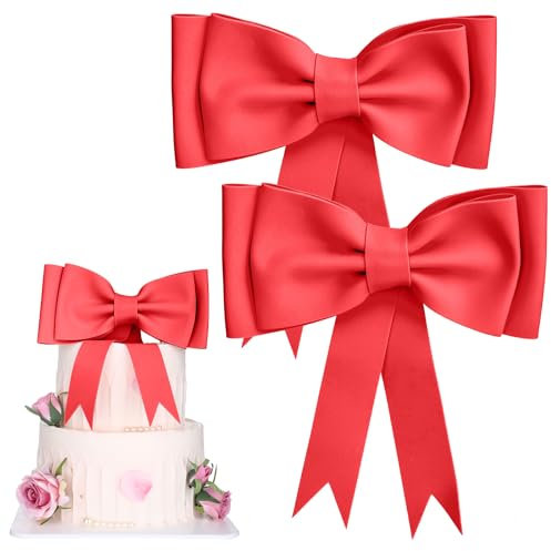 2 Stück Tortendeko Schleife Geburtstag Schleifen Extra Grosse Eva Foam Schleife Kuchenaufsatz Romantische Kuchen Deko Verwendbar für Mädchen Geburtstag Hochzeit Party Dekoration (Rot)