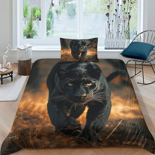 XXDVBASOT Panther Bettbezug Bettwäsche Set Kinderbettwäsche-Set Reißverschluss Mit Kissenbezug Betten Set Für Jugendliche Kinder Schlafzimmer Single（135x200cm）