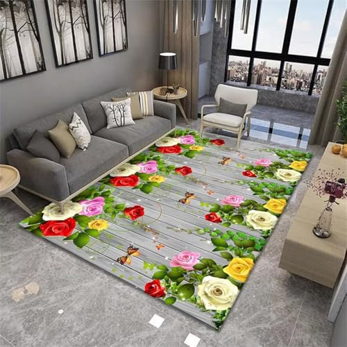 RUGMRZ Teppich Büro Esszimmer Tapis de canapé à décoration Florale colorée Green Grass personnalisable Tisch Wohnzimmer Deko Wohnung 160X200CM