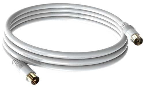 topolenashop Cavo antenna TV coassiale 3m/1.5m, 75 Ohm cavo antenna cavo SAT cavo coassiale cavo satellitare TV, doppia schermatura, presa IEC Colore Bianco (1.5m)
