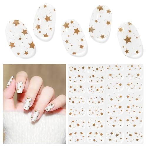 Semi Cured Gel Nail Strips,28 pcs Gel Nail Strips,Star Stickers Wraps UV Cure,Easy to Apply