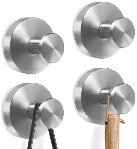 Gomeer 4PCS Silvery Suction Cup Hooks for Hanging up to 22lbs No Drill Suction Hook for Bathroom Towel Shower Door Window,Stainless Steel Vacuum Adhesive Heavy Duty Suction Hooks