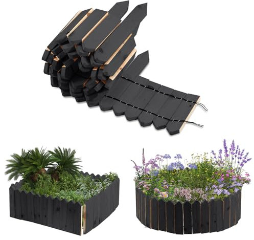 Ollewiellan Beeteinfassung Holz 200×20cm Beetumrandung Rasenkante Holz Flexibler Holzzaun Gartendeko Gartenpalisade für Beeteinfassung, Mähkante Rollborder, Steckzaun Blumenbeet,Anthrazit