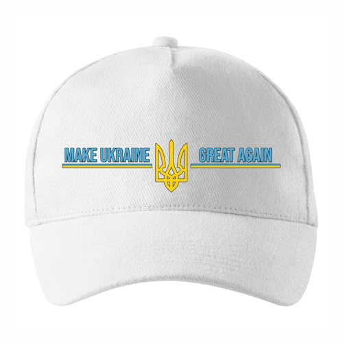 lepni.me Adult Cap Redonnons sa Grandeur à l'Ukraine | Muga | Armoiries ukrainiennes | Fierté du Drapeau ukrainien (Taille Unique Blanc Multicolore)