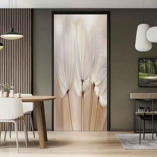 Tür Wandbild Selbstklebende Aufkleber Pflanzen Textur Löwenzahn Nahaufnahme 3D Türaufkleber PVC Wasserdicht Abnehmbar 88 x 200 cm Fototapete Wohnzimmer Küche Bad Büro Dekoration, Hellbraunes