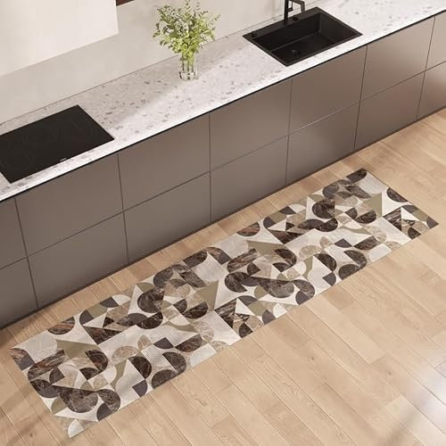 NARCISO Tappeto Cucina Antiscivolo Lavabile 100% Vinile Gommato Antimacchia, Passatoia Cucina Antiscivolo Lavabile, Tappeti Runner Disponibili in Varie Metrature (Circle Sabbia, 52x240cm)