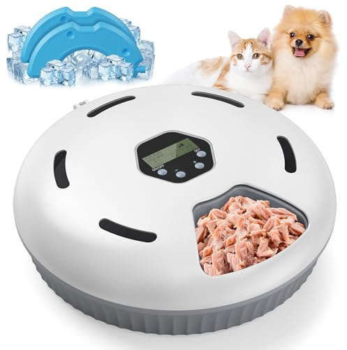 Zyncove Futterautomat Katze Nassfutter mit Kühlung: Nassfutterautomat für Katzen, Batteriebetriebener katzenfutter Automat - 6 Mahlzeiten für Haustiere(Batterien Nicht im Lieferumfang enthalten)