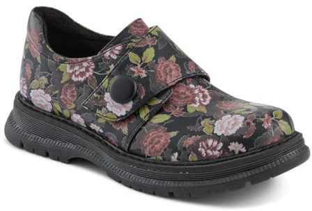 Touch-Fasten Daily Monk Shoes - Black Rose Floral Size 5