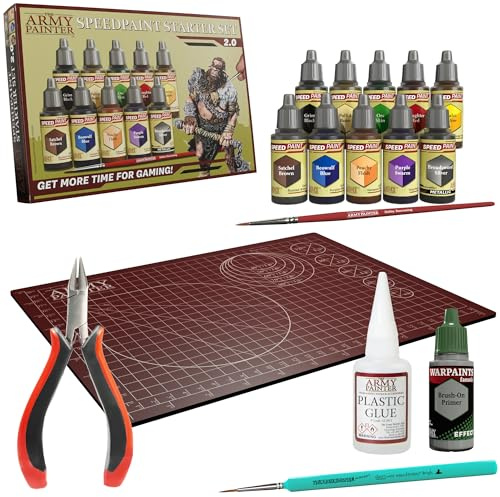 The Army Painter, Hobby Starter Bundle, Speedpaint starter set, Warpaint Fanatic Brush on primer, Cutting Mat, Precision Side Cutter, Plastic Glue & 1 Brush
