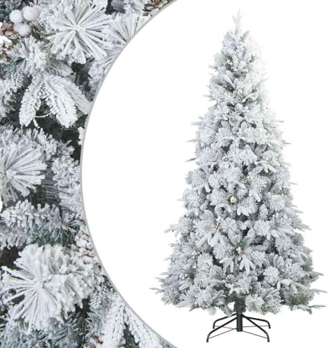 vidaXL Artificial Hinged Christmas Tree Snow Flocked White 210 cm, Artificial Christmas Tree, Modern Indoor Seasonal Decor, Easy Setup, Decorative Holiday Living Room, Festive Pine
