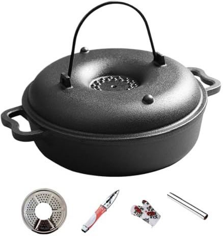 Cauldron Pot for Cooking, Secure Handle and Lid, 1 Set, Heavy Cast Iron Cooker, Backyard Fire Pit Pot, Classic Cauldron Style Design, for Home Kitchens Backyard