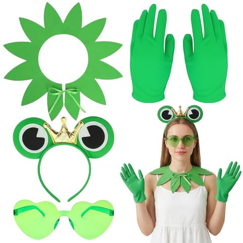 SORAYUXI Karneval Frosch Kostüm, Frosch Ohren Haarreif Handschuhe Schal Kostüm Accessorie, Damen Herren Kinder KarnevalKostüm für Halloween Fasching Karneval Mottoparty