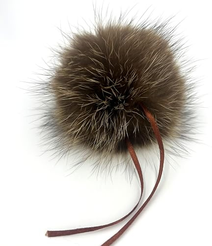 ELLIESKY Waschbär Premium Echtfell Bommel XL 12 cm - Braun mit hellen Spitzen - Waschbär - super flauschig - für Mützen, Taschen & DIY - handgefertigt