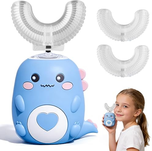 Elektrische Zahnbürste Kinder ab 2, NAVESO 360° U-förmige Ultraschall Zahnbürsten Kinder mit 3 Silikonbürstenköpfen, Dinosaurier Electric Toothbrush Kids für Gewohnheit des Zähneputzens entwickeln