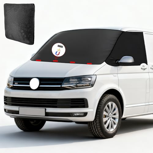 Frontscheibenabdeckung für VW T5 T6, 600D Oxford Sonnenschutz Auto | Passend für VW T5 T6; Robustes 600D Oxford-Gewebe; Ganzjahresschutz gegen Frost & UV; Windfestes Fixierungssystem; Blickdicht