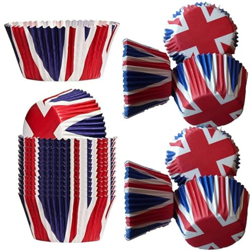 BESTYASH 200 Pezzi Pirottini per Muffin in Carta Motivo Union Jack, Resistenti All’olio senza Odori Sgradevoli, per Pasticcerie e Ristoranti, Forma Raffinata e Delicata
