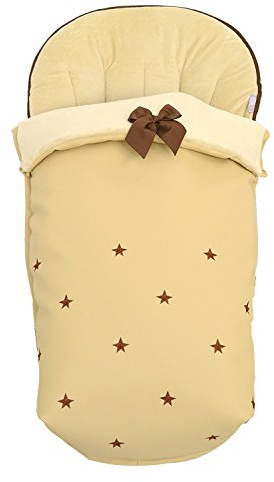 BORDAYMAS/ Winterfußsack für Kinderwagen, Aus wasserdichtem Sandem synthetischem Kunstleder, bestickt mit Sternen in braunem und extra - weichem Sand synthetischem Haar.