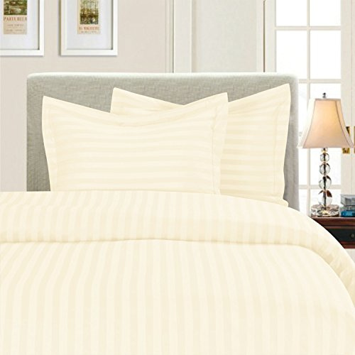 Elegant Comfort Best, Softest, Coziest 3-Piece Duvet Cover Sets! - 1500 Premier Hotel Quality Luxurious Wrinkle Resistant 3-Piece Damask Stripe Duvet Cover Set, Full/Queen, Ivory
