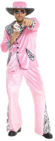 Costume da pappone, da uomo, in velluto, per addio al celibato - Rosa - standard (107/112 cm petto)