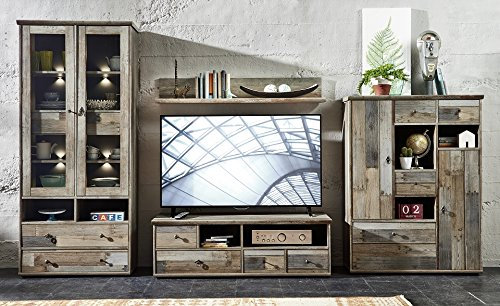 Froschkönig24 Wohnwand Bonanza Anbauwand Wohnzimmer Set Driftwood Nachbildung
