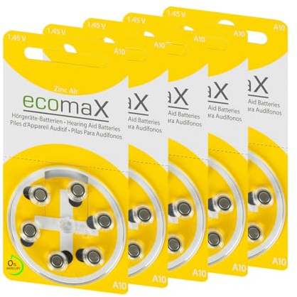 ecomaX HÖRGERÄTE Batterie Typ 10 PR70 GELB A10 BATTERIEN (30)