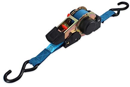 Ferrestock - FSKCOS002 - Sangle d'arrimage avec cliquet, Crochets en Acier renforcé et système de Rangement Automatique, Bleu