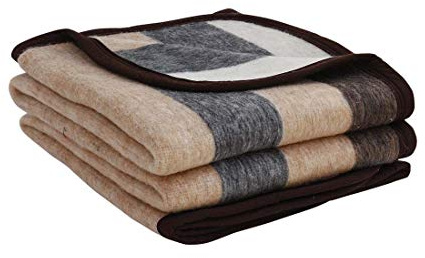 Alpaca Warehouse Decke aus 100% natürlicher Alpaka- und Schafwolle, Doppelgröße, dick, schwer, angenehm warm, ideal für den Außenbereich, gestreiftes Design (Melangebraun/Beige/Grau, Doppelbett)