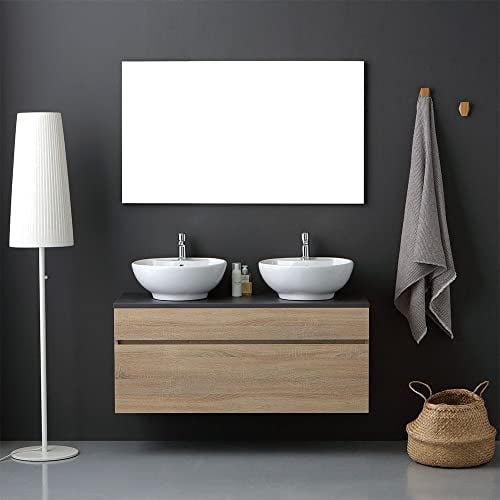 Kiamami Valentina Mobile bagno quercia naturale 120cm con 2 lavabi appoggio e specchio Sole
