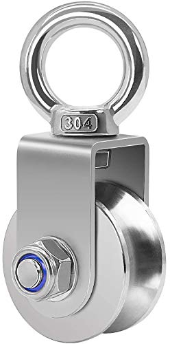 48MM Umlenkrolle mit 2 Kugellager, 48mm Umlenkrolle Stahlseil, Seilrolle Fitness Edelstahl, U-Typ Flaschenzug für Seile, Tragkraft 500kg
