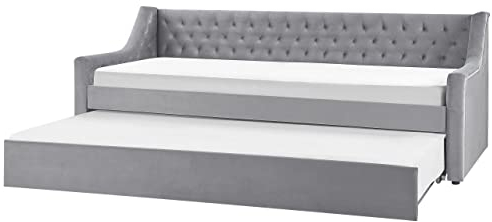 Beliani Platzsparendes Tagesbett Samtstoff grau 90 x 200 cm mit Lattenrost Montargis