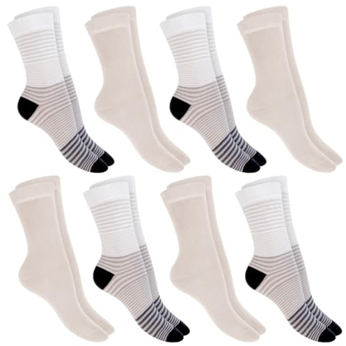 Celodoro 8 Paar bunte Damen Ringelsocken - Ringel Socken aus Baumwolle - Grau 35-38