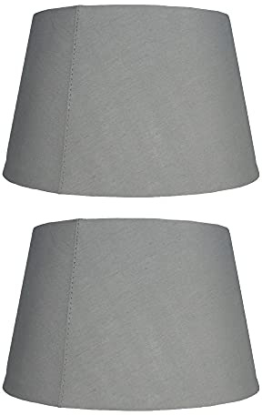2 Pack - Grey 10 Cotton Tapered Drum Vintage Lampshade with Reversible Gimble & Shade Reducing Ring to Fit All Types of Lampholders - Rolled Edges - Hard Lined - Sold in Pairs