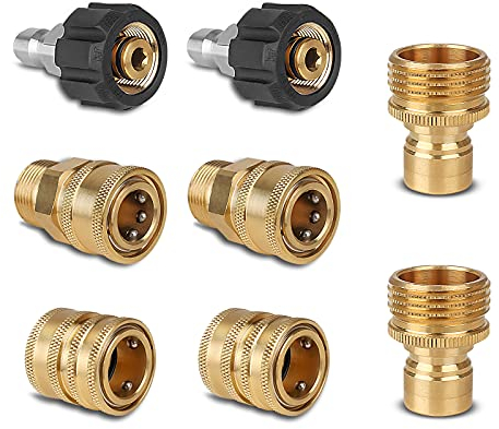 Qooltek Pressure Washer Adapter Set, Quick Disconnect Hose Fittings, Brass Couplers of M22-14 Swivel to 3/8 Quick Connect, 3/4 Male to 1/2 Quick Release, 8PCS
