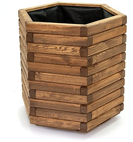 HolzFee Pflanzkasten Akzent 6K D 60 x H 60 cm Kiefer Dunkel Holz Pflanzkübel 6-eckig
