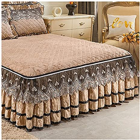 RTSFKFS Bettrock Tagesdecke Bettlaken Betttuch 3-teiliges Set Bett Abdeckung Bettrock Samt 150x200cm/180x200cm/120 x 200 Bettrock Rüschen-1 Bettrock +2 Kissenbezüge Matratzenbezug Schutzhülle