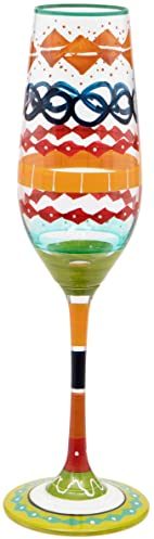 Hand Painted Multi-Coloured Pattern Champagne Flute, 220ml, Gift Boxed